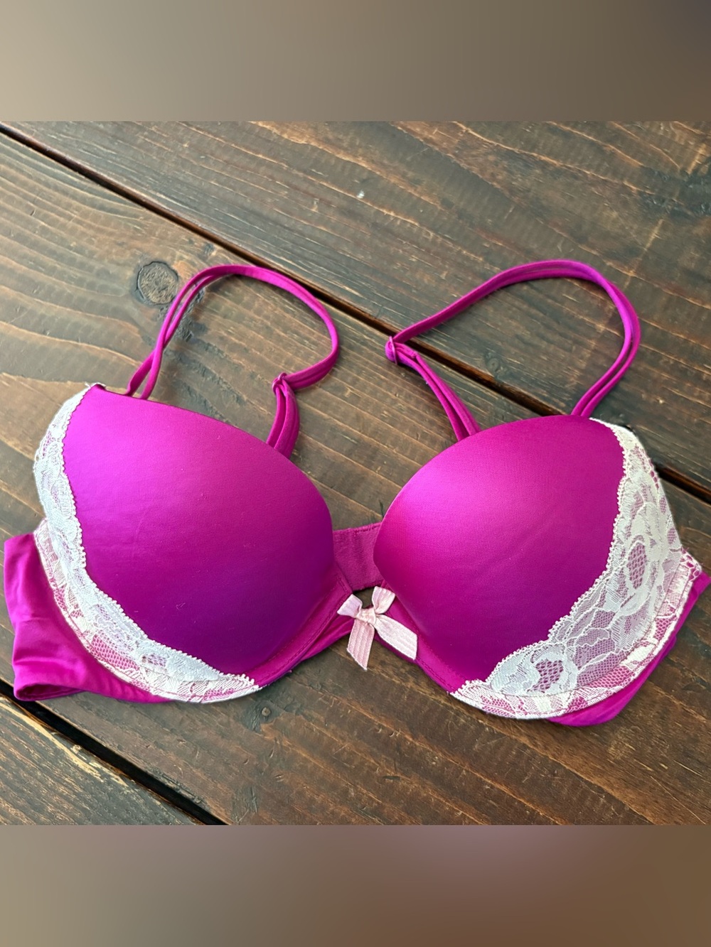 Victoria's Secret Magenta Lace-Trim Push-Up Bra